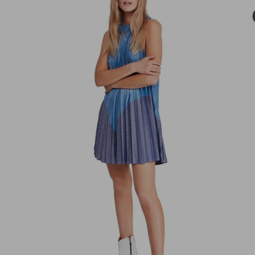 FREE PEOPLE NWT BLUE PLEAT SPARKLE FABRIC DRESS SIZE MEDIUM